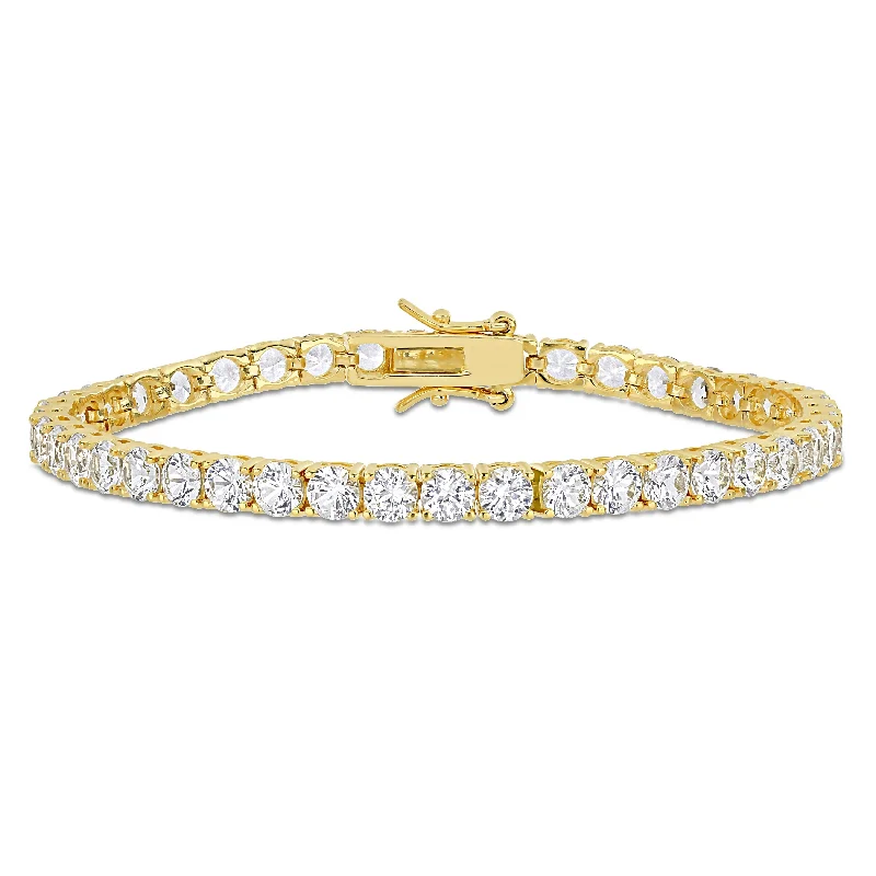 Heavy stone bangles-Miadora 14 1/4ct TGW Created White Sapphire Bracelet Yellow Sterling Silver