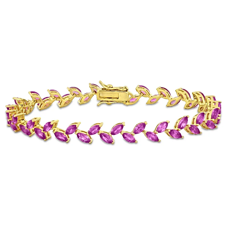 Beaded cluster bangles-Miadora 12ct TGW Created Pink Sapphire Bracelet in Yellow Sterling Silver