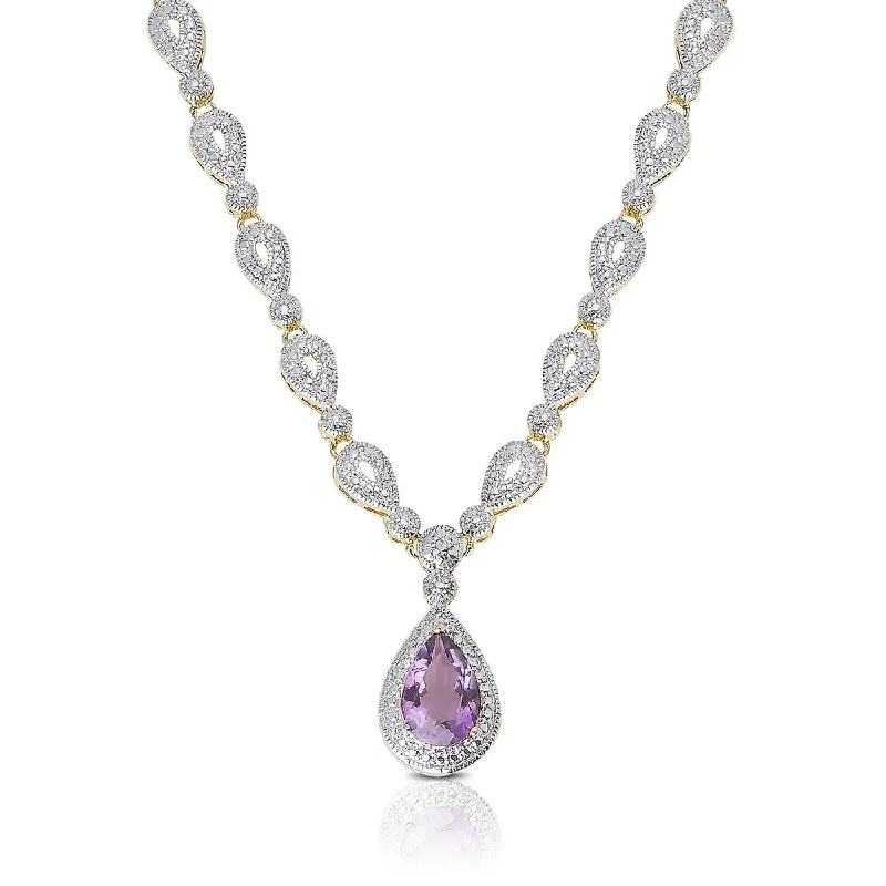 Playful bead necklaces-Dolce Giavonna Gold Overlay Diamond Accent Amethyst Teardrop Necklace - Two-Tone/Yellow