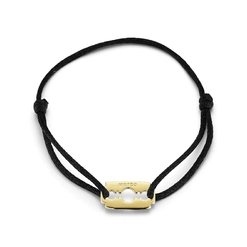 Light wood bangles-14kt Razor Blade on Black Nylon Bracelet