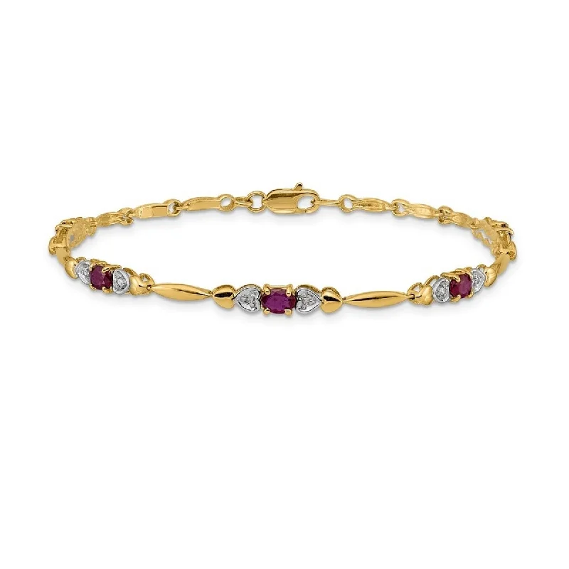 Pinch clasp bangles-Curata 14k Diamond and Composite Ruby Bracelet