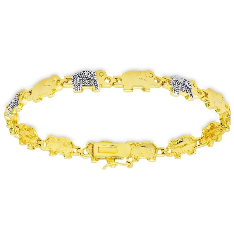 Loop charm bangles-Finesque Gold Over Silver or Sterling Silver Diamond Accent Elephant Bracelet