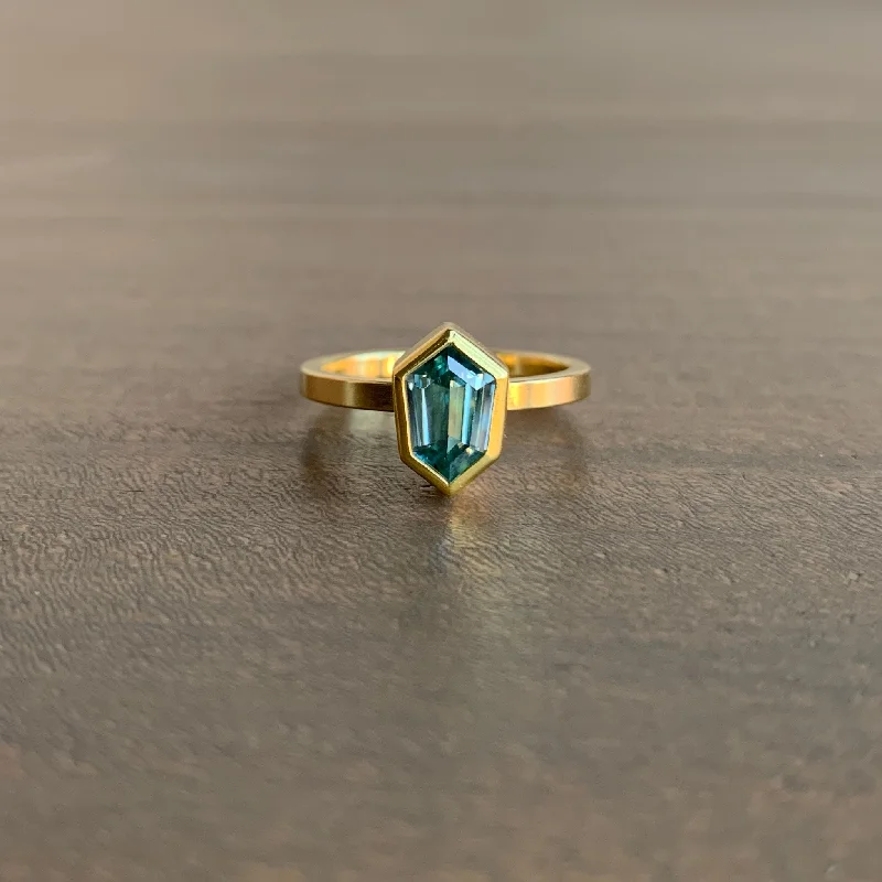 Blue Zircon Shield Ring