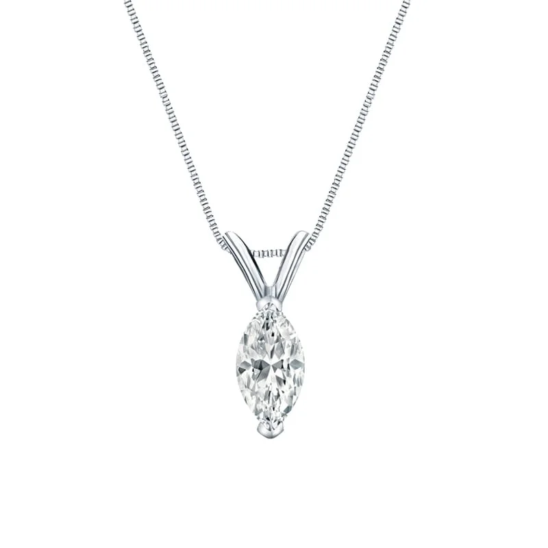 Sleek pendant necklaces-Auriya Platinum 0.60ctw Marquise Solitaire Lab Grown Diamond Necklace V-End Prong (H-I VS) - 0.60