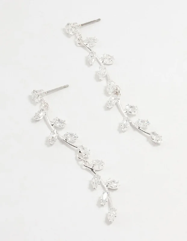 Tiny wing earrings-Cubic Zirconia Leaf Drop Earrings