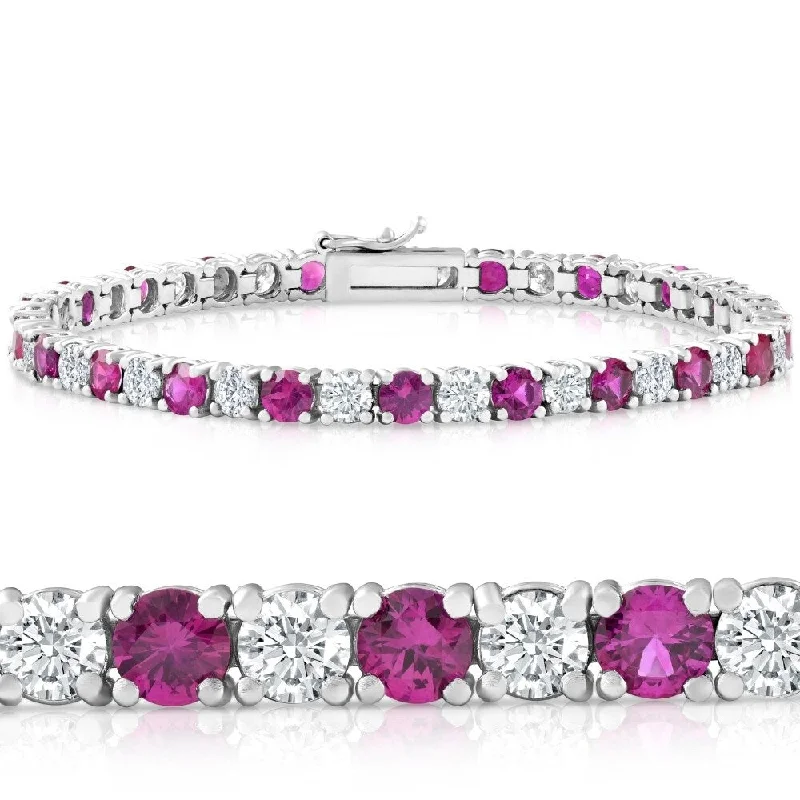 Tiny star bangles-9 1/2 ct Genuine Ruby & Diamond Tennis Bracelet 14K White Gold