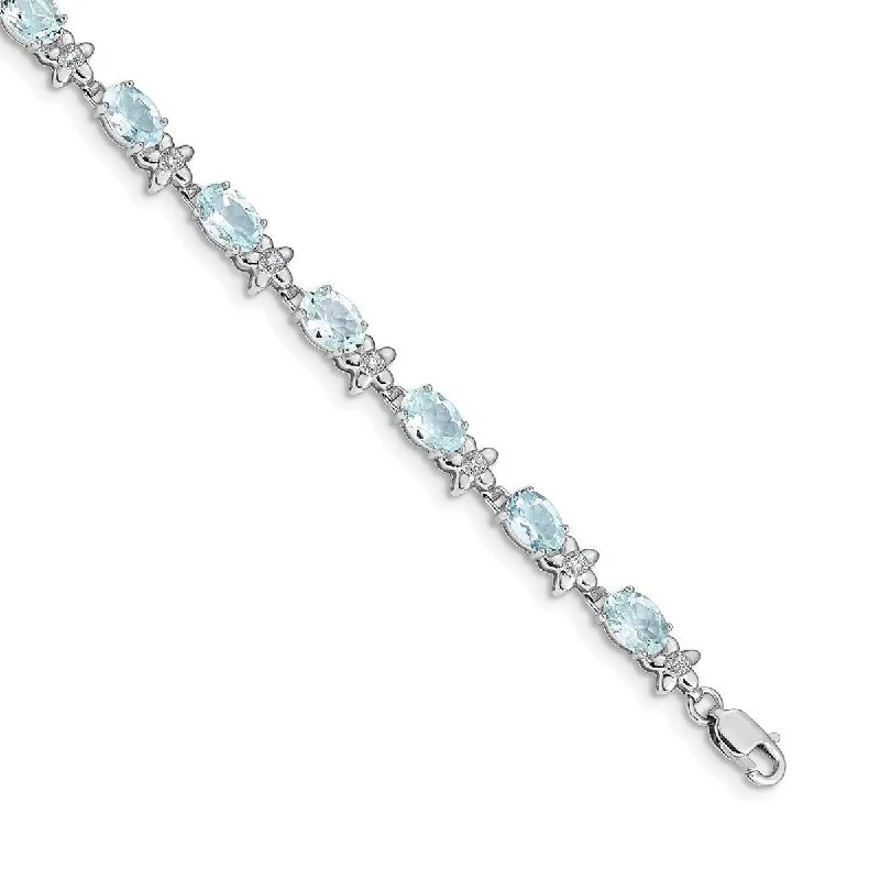 Topaz bead bangles-Curata 5mm 14k White Gold Floral Diamond Aquamarine Bracelet