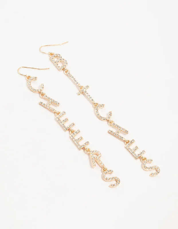 Thin pearl earrings-Gold Cheers B*tches Drop Earrings