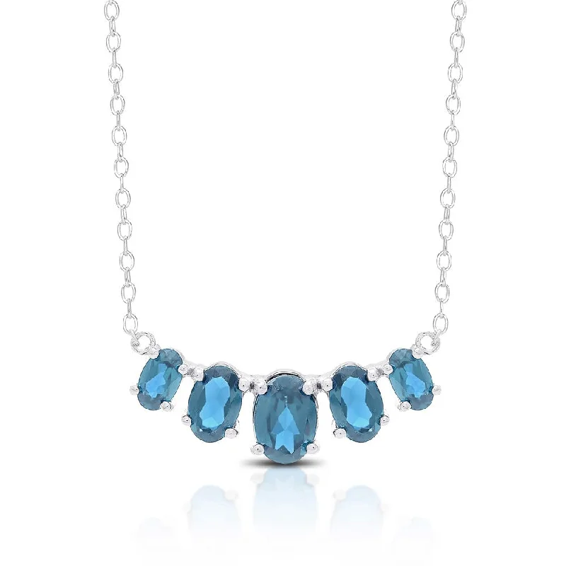 Dainty charm necklaces-Dolce Giavonna Sterling Silver London Blue Topaz Five Stone Bib Necklace