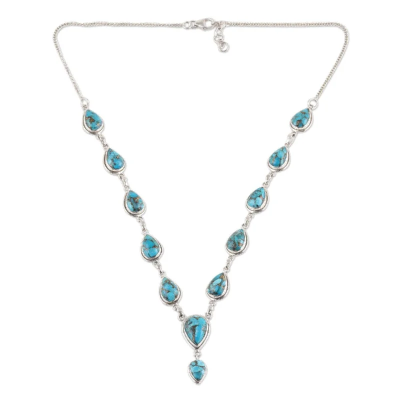 Thin silk necklaces-NOVICA Aura of Beauty, Composite turquoise Y-necklace