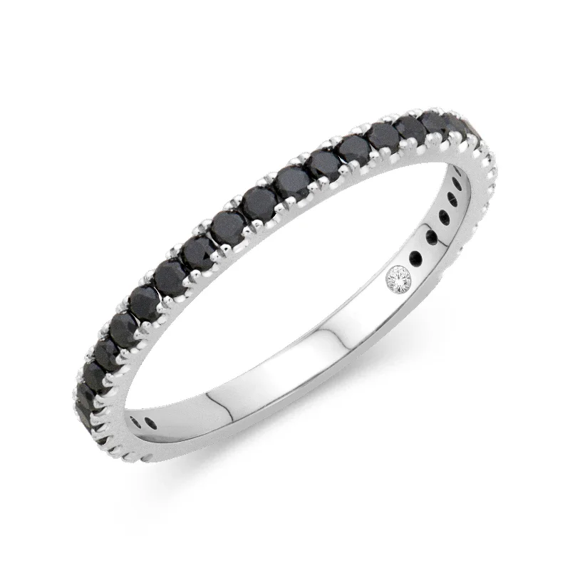 Full moon engagement rings-14K White Gold 0.44cttw. Black Diamond Stackable Fashion Ring