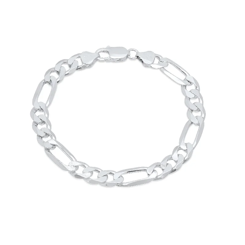 Shiny word bangles-Sterling Silver 7-inch Diamond-cut Figaro Chain Bracelet (7.5mm)