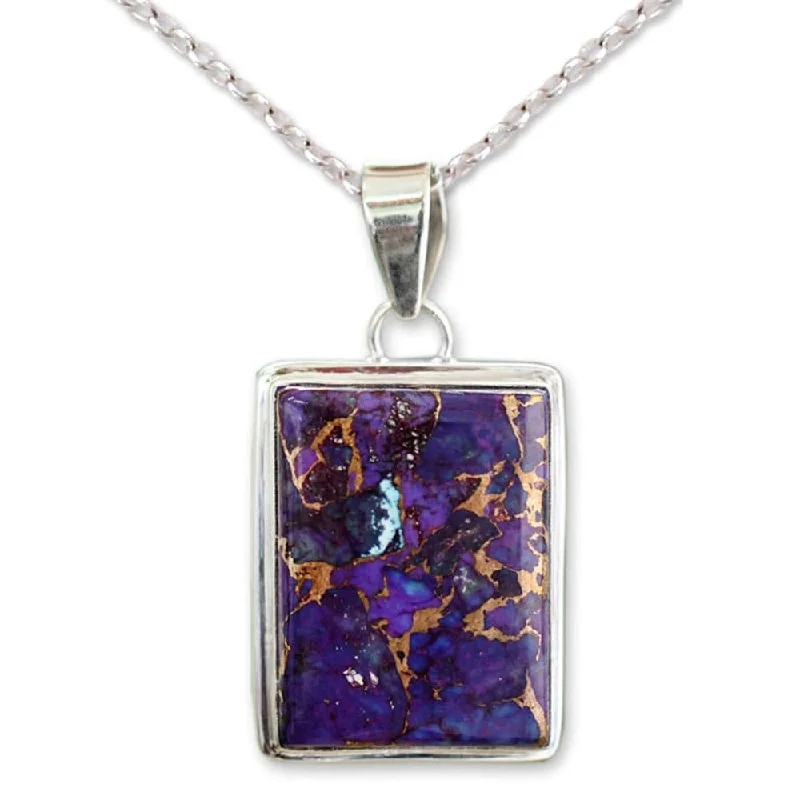 Amethyst drop necklaces-Handmade Sterling Silver 'Purple Mystique' Turquoise Necklace (India)