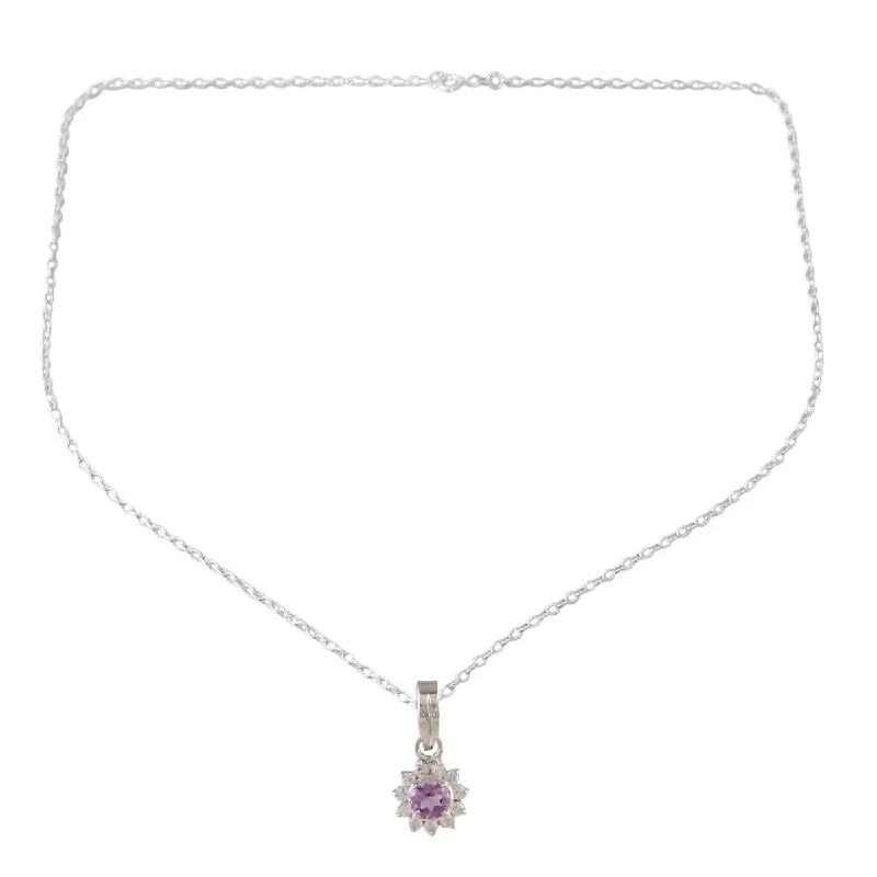 Woven tribal necklaces-NOVICA Gleaming Flower, Amethyst pendant necklace