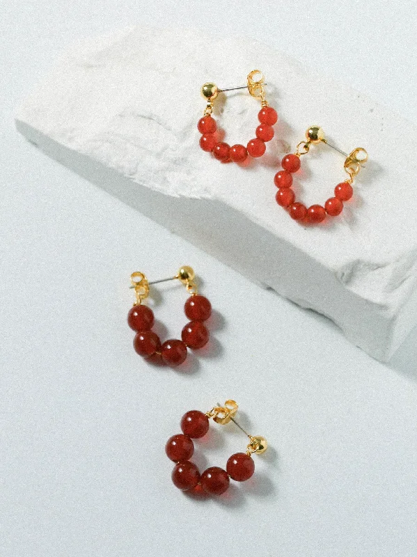 Fine triangle earrings-New Year's Red Agate Stone Beaded Earrings