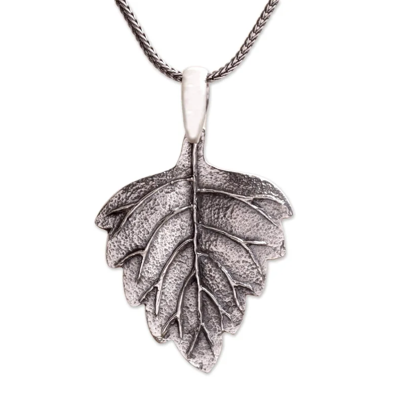 Thai style necklaces-Handmade Sterling Silver Pendant Necklace, 'Glistening Leaf' (Indonesia) - 7'6" x 9'6"