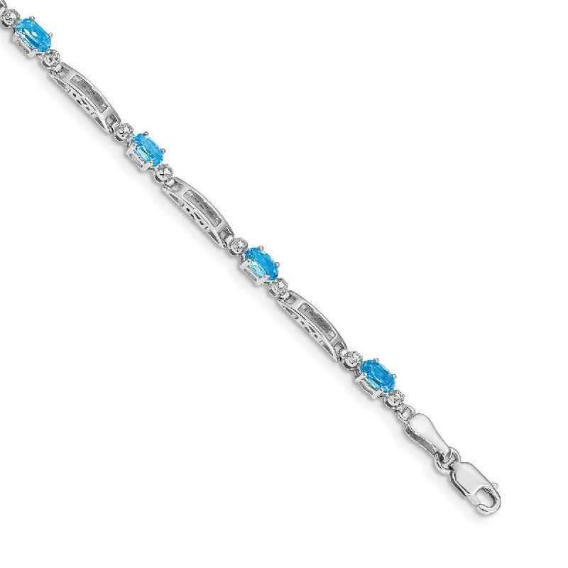 Wide cuff bangles-Curata 3.5mm 14k White Gold Diamond Blue Topaz Bracelet