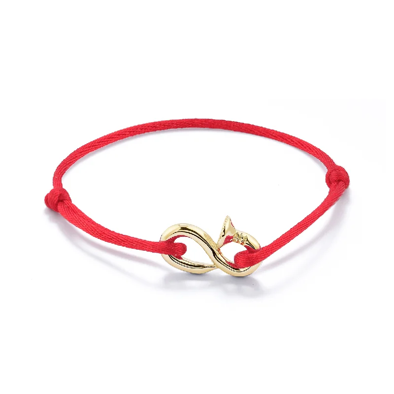 Glossy cuff bangles-14kt Bent Nail on Red Nylon Cord Bracelet