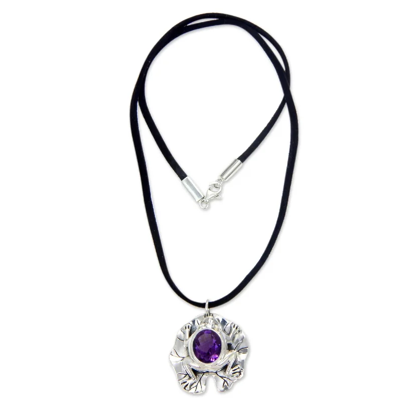 Retro photo necklaces-Handmade Sterling Silver 'Frog Prince' Amethyst Necklace (Indonesia)