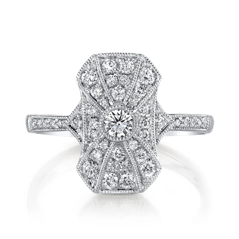 Patina bronze engagement rings-14K White Gold 0.48ct. Diamond Filigree & Milgrain Detailing Fashion Ring