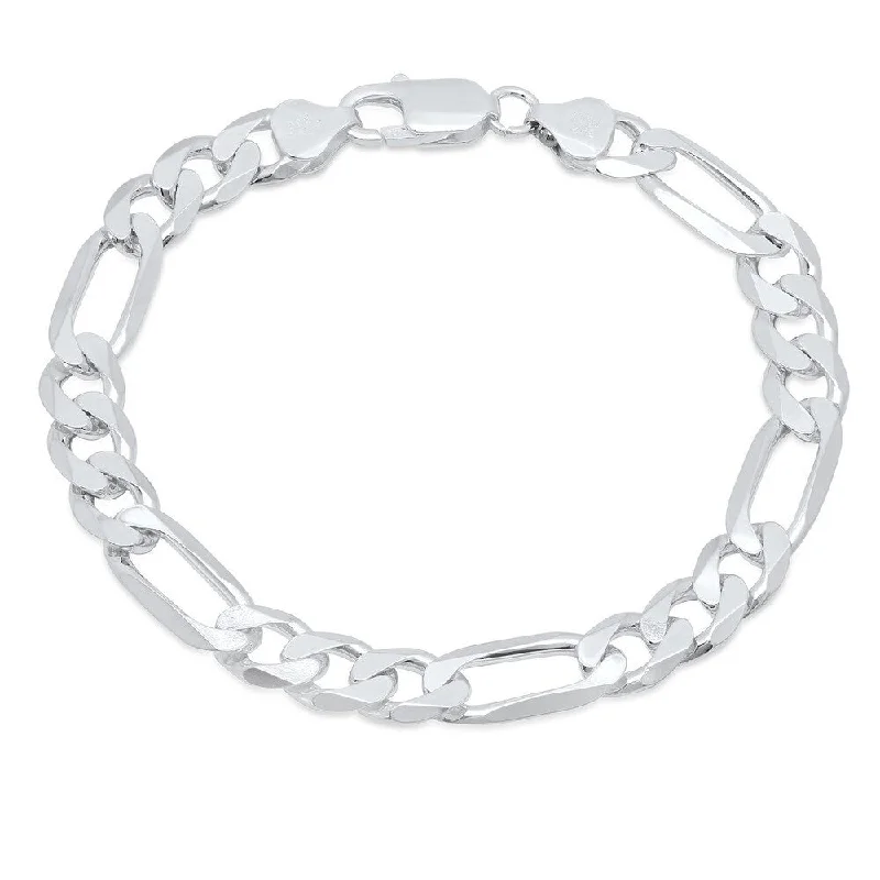 Smooth form bangles-Sterling Silver Italian 8 mm Diamond-cut Figaro Chain Bracelet (8.5 Inch )