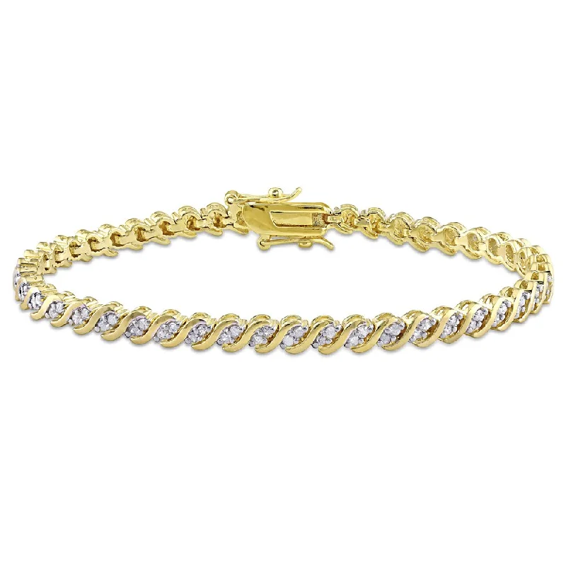 Pure link bangles-Miadora Yellow Plated Sterling Silver 1ct TDW Diamond Link Tennis Bracelet - White