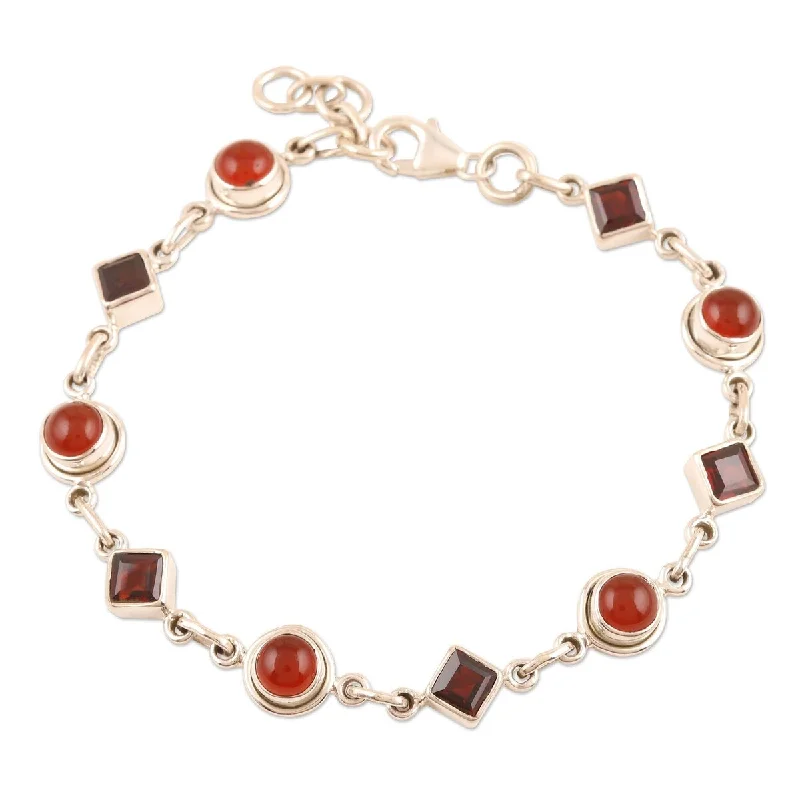 Cord edge bangles-NOVICA Radiant Geometry, Garnet and carnelian link bracelet