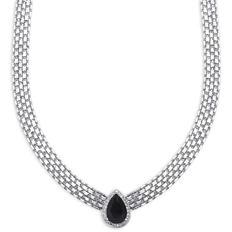 Secure clasp necklaces-Dolce Giavonna Silver Overlay Pear-cut Sapphire and Diamond Accent Byzantine Necklace