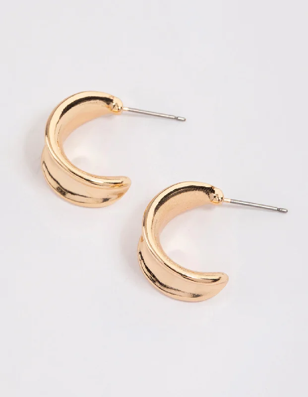 Java tile earrings-Gold Wide Warped Hoop Earrrings