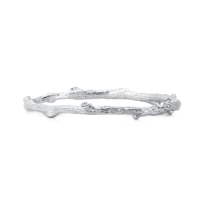 Faith charm bangles-Enchanted Forest Bangle Bracelet with Diamonds - Silver