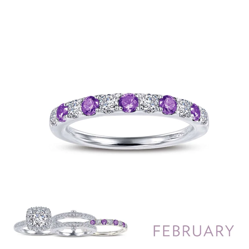 Polished bead engagement rings-Lafonn Simulated Diamond & Amethyst February Birthstone Stackable Ring BR004AMP