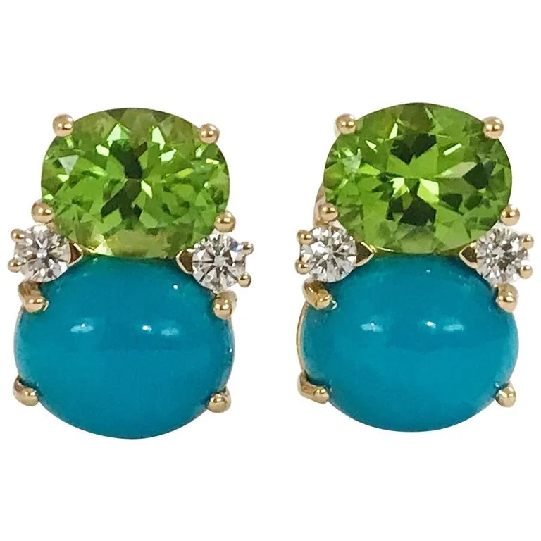 Java tile earrings-Medium GUM DROP™ Peridot Turquoise Diamonds Earrings