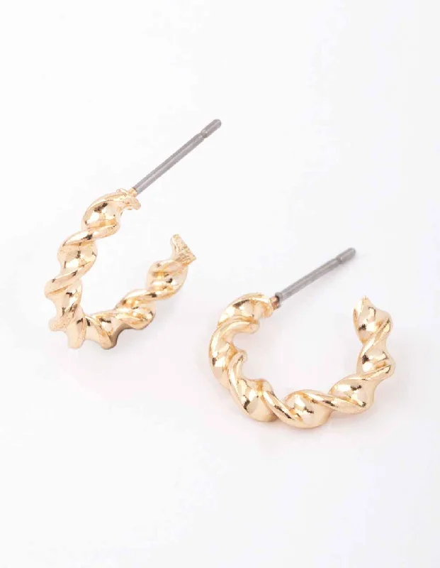 Vivid gem earrings-Gold Rope Twisted Huggie Earrings