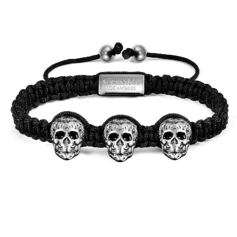 Gem strand bangles-Antique Stainless Steel Skulls Nylon Cord Adjustable Bracelet