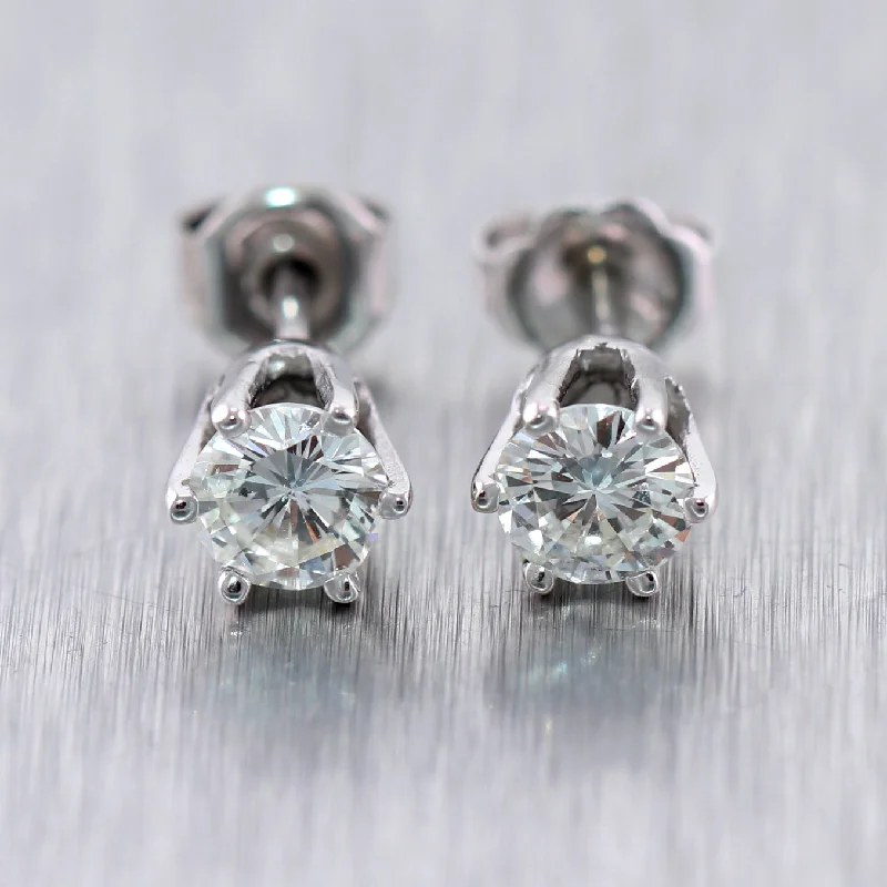 Tiny heart earrings-14k White Gold 1.00ctw Six Prong Diamond Stud Earrings