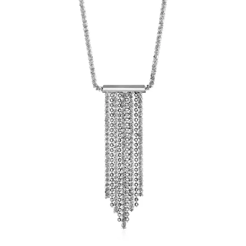 Crystal-twisted necklaces-Necklace with Polished and Textured Multi Chain Bar Pendant in Sterling Silver