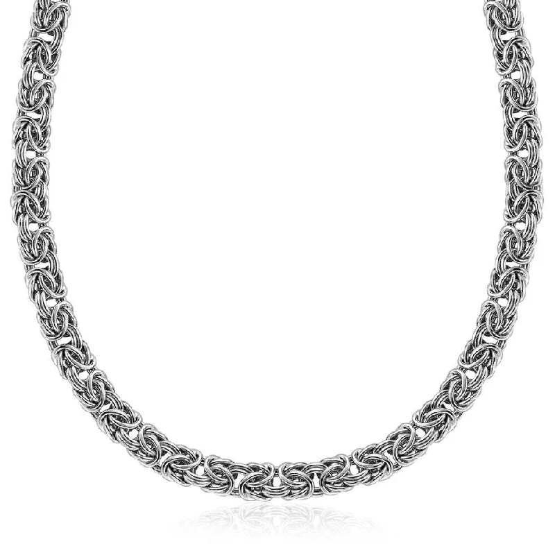 Topaz necklaces-Sterling Silver Byzantine Chain Necklace with Rhodium Plating