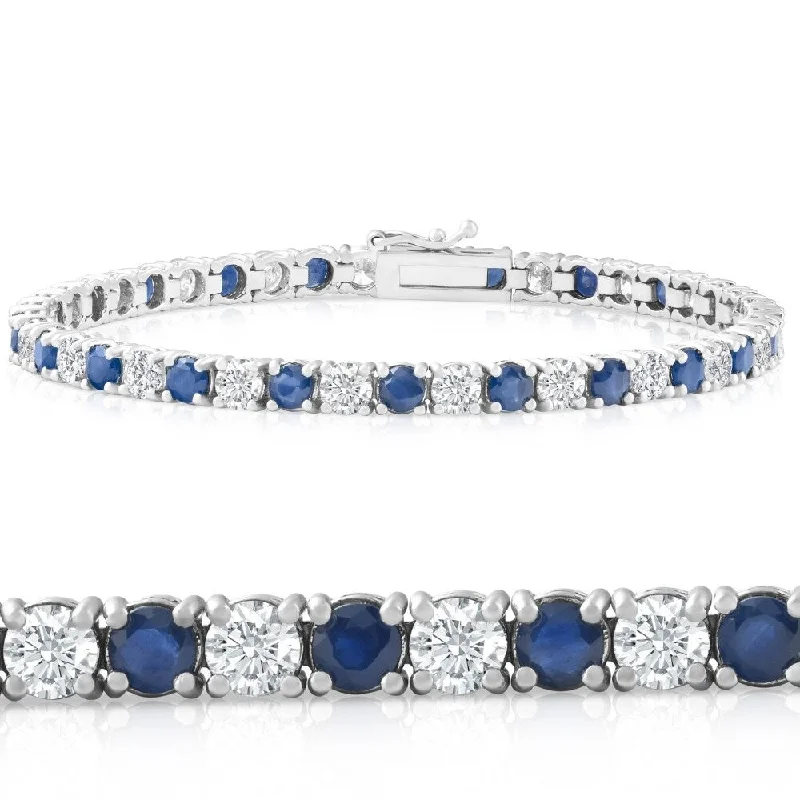 Tide shape bangles-8 Ct Blue Sapphire & Diamond Tennis Bracelet 14k White Gold