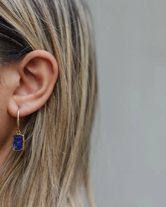 Worn medallion earrings-Lapis Lazuli Gold Medium Hoop Earrings - Ku