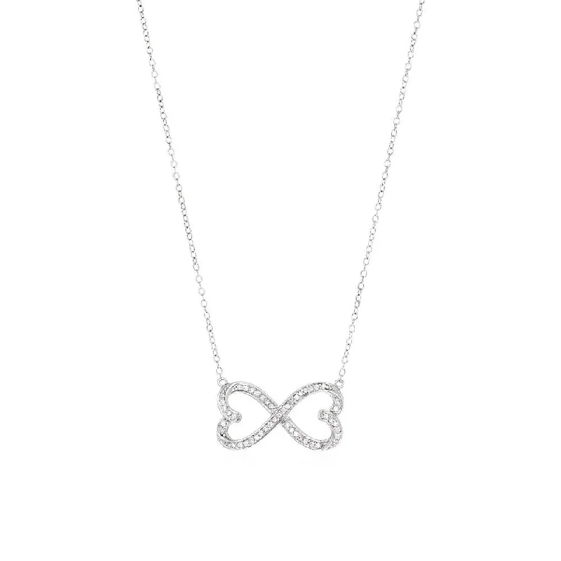 Haze glass necklaces-Double Heart Infinity Necklace with Cubic Zirconia in Sterling Silver