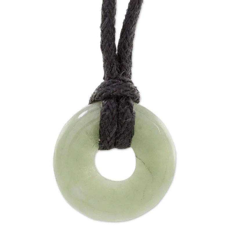 Braided cord necklaces-Handmade Cotton 'Circle of Love in Apple Green' Jade Necklace (Guatemala)