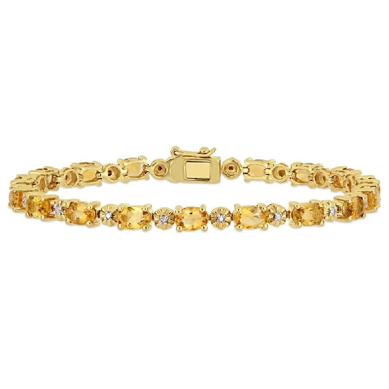 Oval gem bangles-Miadora Yellow Plated Sterling Silver Citrine and Diamond Tennis Bracelet