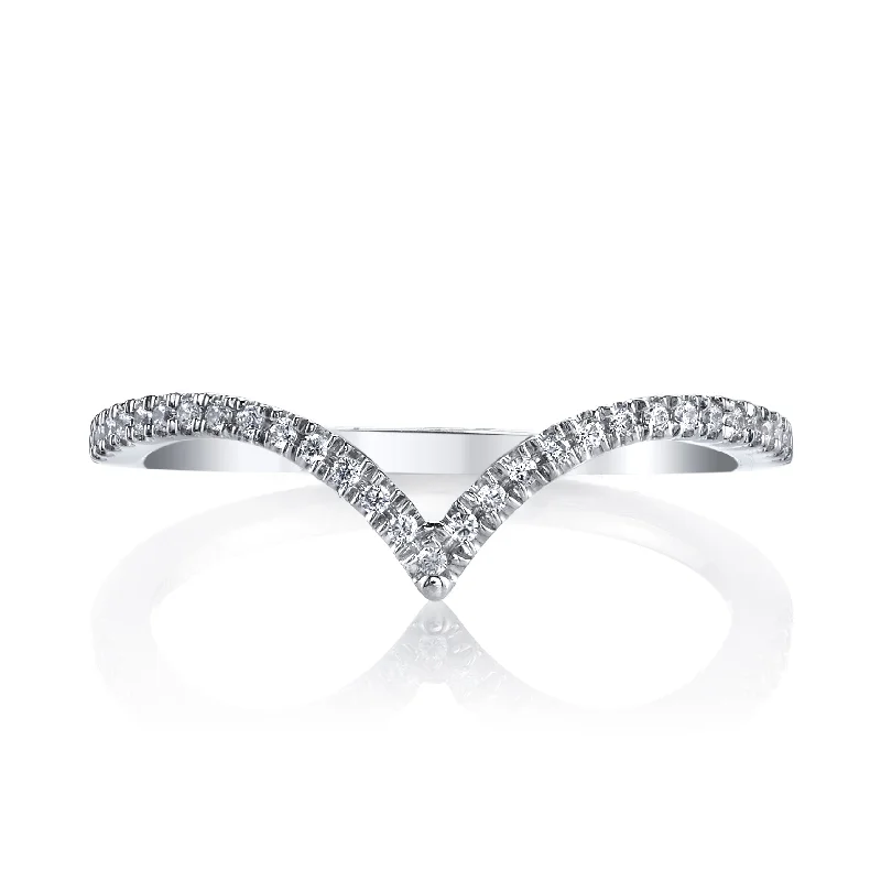 Double shank engagement rings-14K White Gold 0.11ct. Curving Diamond Accent Fashion Ring