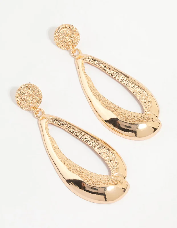 Polished gold earrings-Gold Molten Organic Drop Earrings