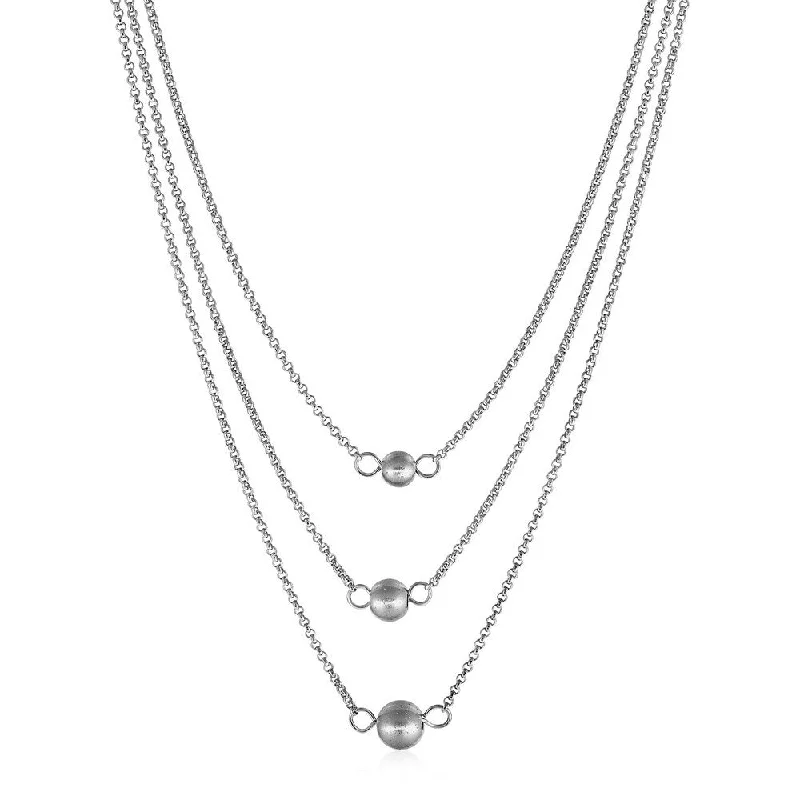 Vine braid necklaces-Three-Chain Ball Necklace in Sterling Silver