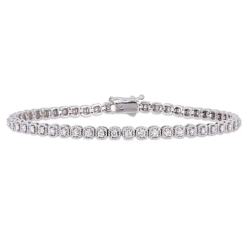 Gem stack bangles-Miadora 1 1/5ct TW Diamond Tennis Bracelet in 14k White Gold