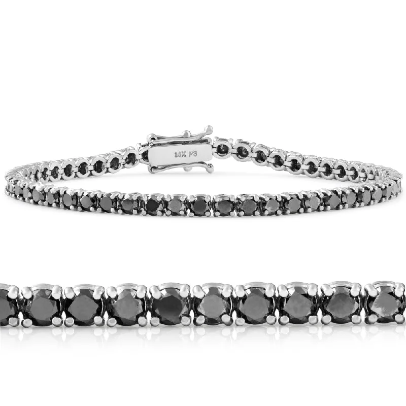 Dove feather bangles-5 1/2Ct Black Diamond Tennis Bracelet 14k White Gold 7"