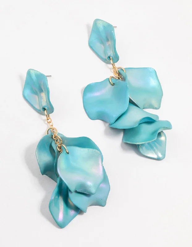 Deco style earrings-Light Blue Pearlised Petal Drop Earrings