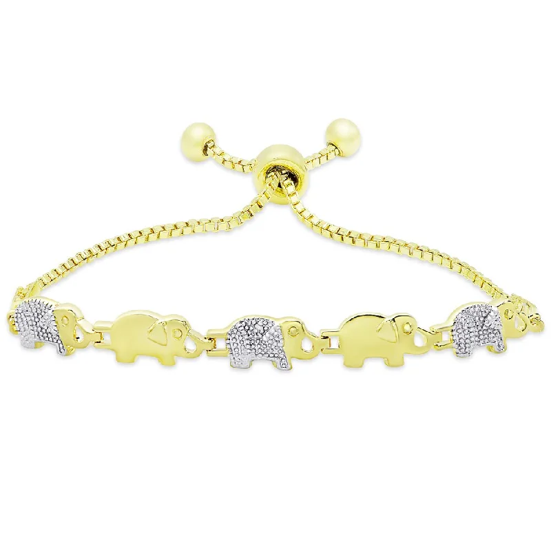 Dove feather bangles-Finesque Gold Overlay Diamond Accent Elephant Adjustable Slider Bracelet