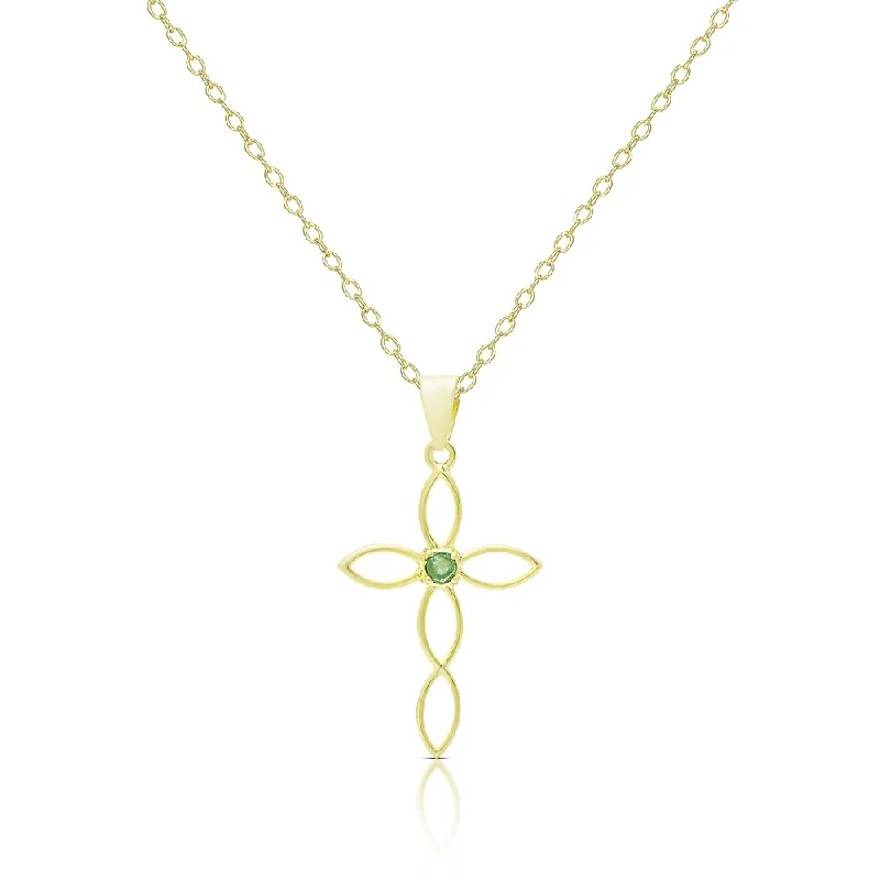 Amethyst drop necklaces-Dolce Giavonna Gold Over Sterling Silver Emerald Cross Design Necklace